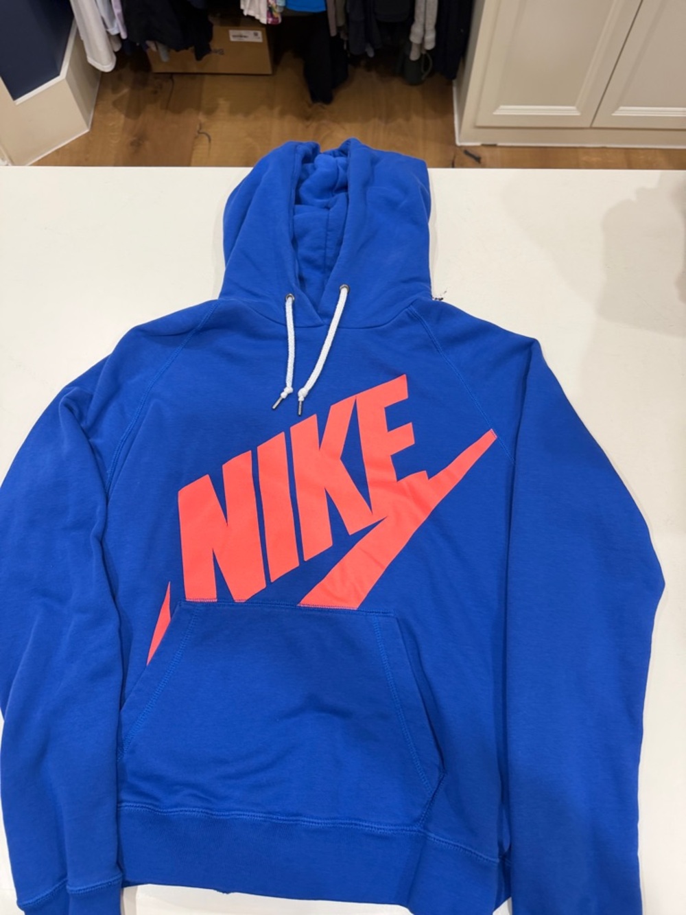 Nike Men's Royal Blue Hoodie with Bright Coral Logo